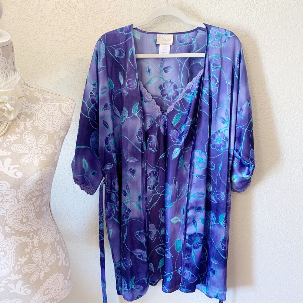 Vintage Expressions Floral Silky Robe & Nightgown